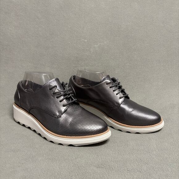 Clarks Collection‎ Women’s Grey Leather Oxfords Size 7.5M No Box - Picture 1 of 12